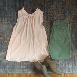 Peach mixed media blouse with ruffle details NW/OT